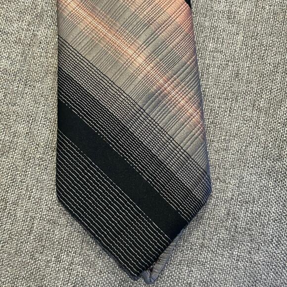 Vintage Oleg Cassini Burma Men's Neck Tie Pink Grey Blue 70s diagonal thin 3" - Picture 2 of 6